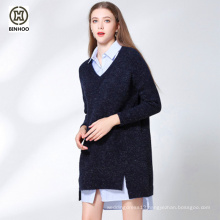 Lady's wool sweater winter 2019 large size European and American women's fashion loose knit dress